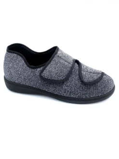 Chausson à Scratch En Textile Gris | Grande Pointure Homme | FARGEOT Noir